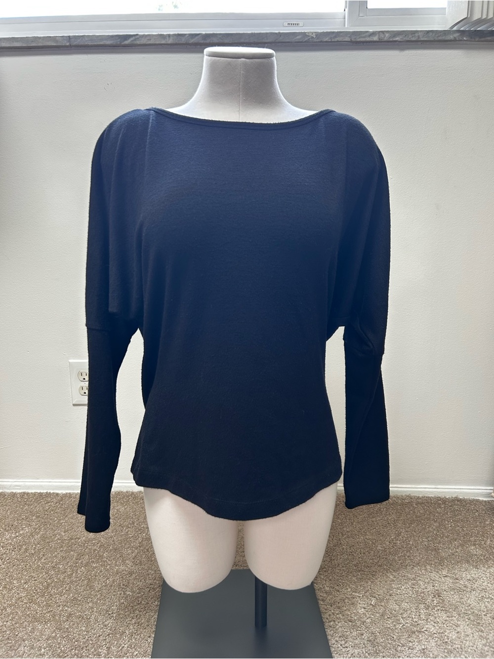 White House Black Market Black Boatneck Long Sleeve Top